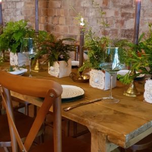 Rustic Wooden Trestle Table and Wooden Crossback Chairs