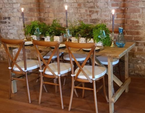 Hire Rustic Wooden Trestle Tables and Crossback Chairs Fife, Scotland