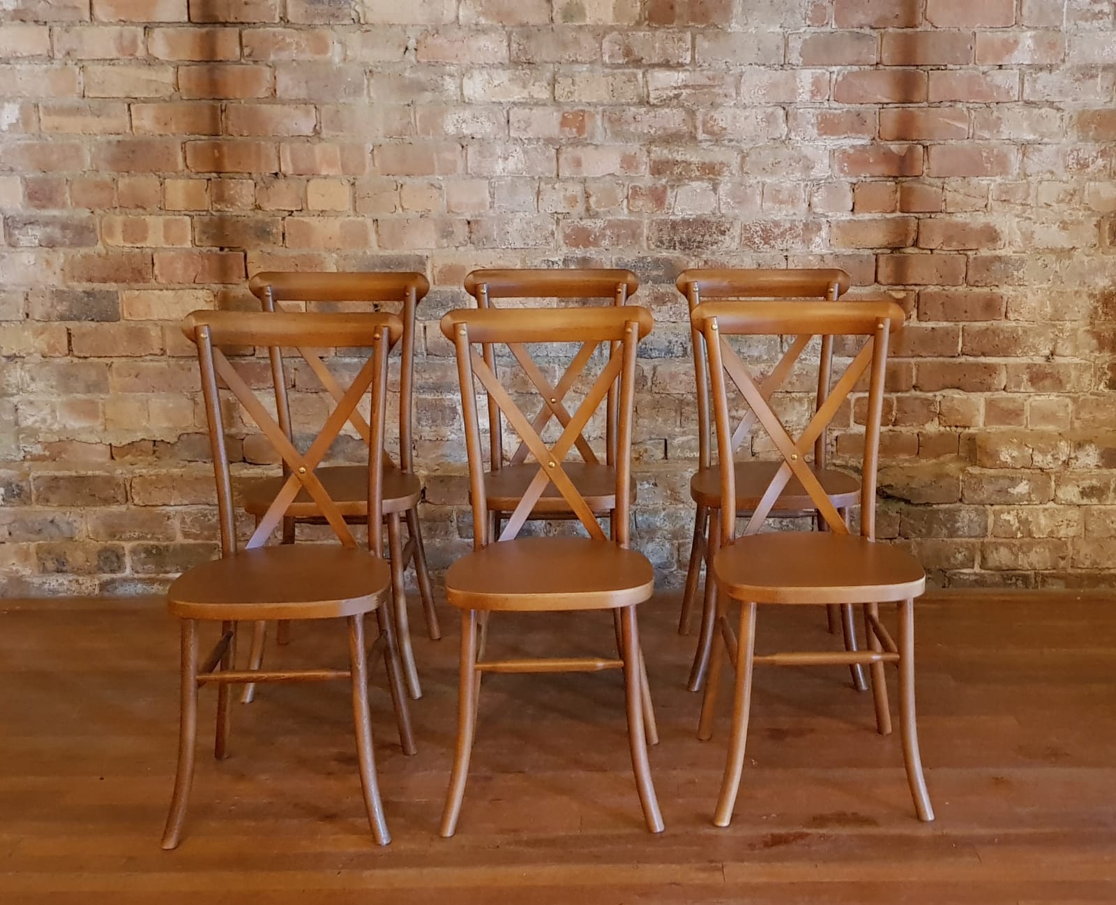 Wooden Crossback Chairs for dining or ceremony hire Vintage Gathering