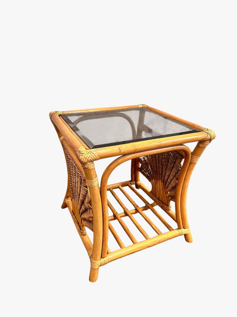 Vintage Cane Glass Top Side Table